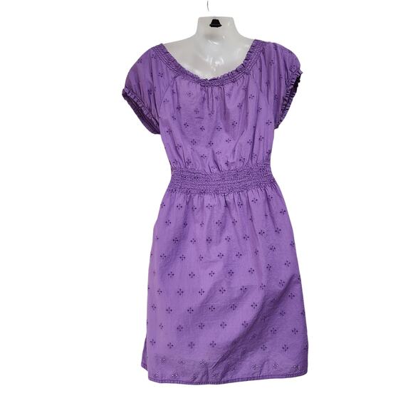 Divided H&M Square Neck Eyelet Floral Milkmaid Mini Dress Purple Smocked Size 4 - Picture 2 of 10
